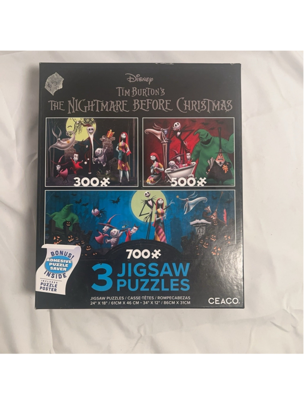 Ceaco Disney Nightmare Before Christmas 3 Jigsaw Puzzles 700+ Pieces Black Box